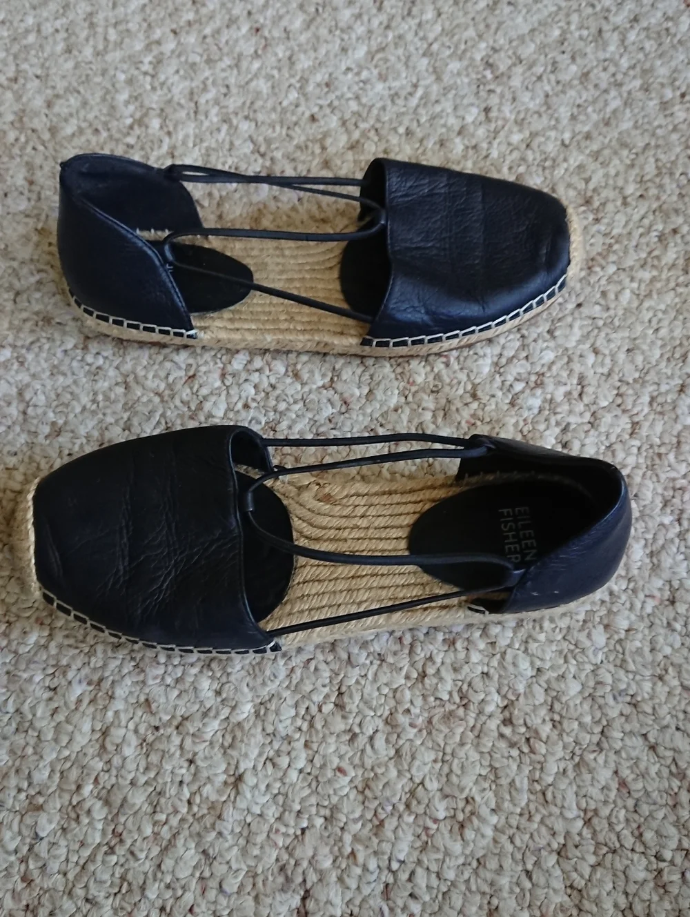 Eileen Fisher Lee d'Orsay Black Leather Espadrille Flats size 7